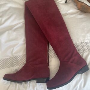 Burgundy suede knee high boots